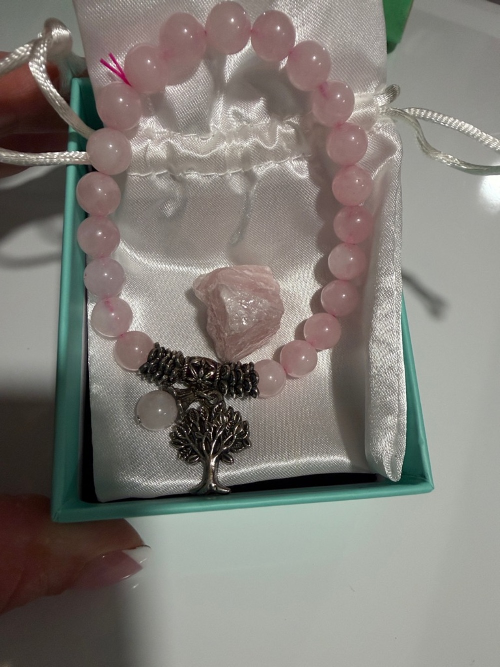 Rose Quartz Beaded Bracelet with Tree of life Charm & R.Q stone - Picture 3 of 9